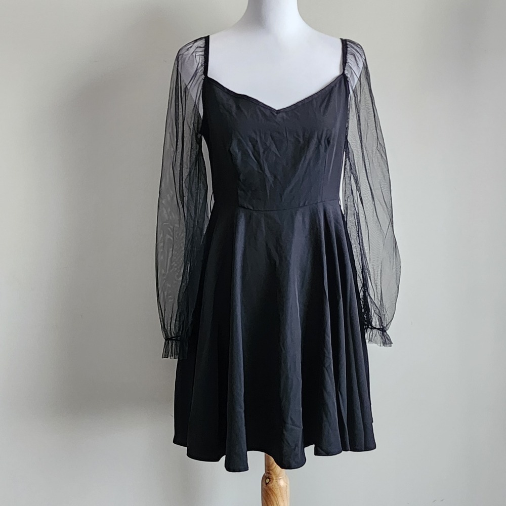 Mesh Sleeve Dress Womens SBlack Sheer Long Sleeve Goth Witchy Whimsigoth Alt Emo